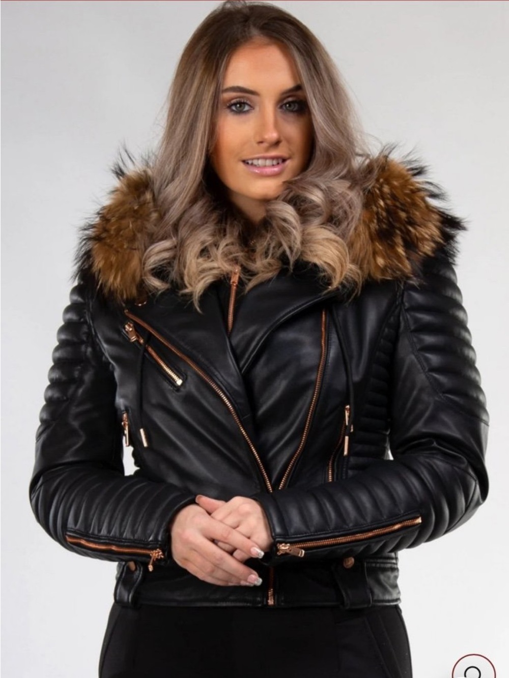 Moto Biker country goose GORGEOUS Softest  leather Warmest JacketFoxFur Size 2xL - Picture 7 of 9